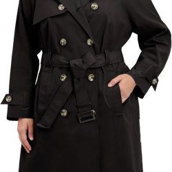Women's 3/4 Length Double-Breasted Trench Coat with Belt